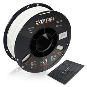 OVERTURE PLA Filament 1.75mm with 3D Build Surface 200mm x 200mm 3D Printer Consumables, 1kg Spool (2.2lbs), Dimensional Accuracy +/- 0.05 mm, Fit Most FDM Printer, White